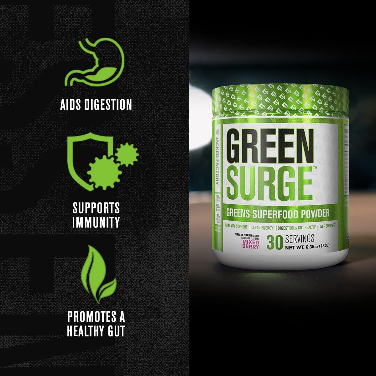 Green Surge Greens Powder w/Probiotics & Digestive Enzymes