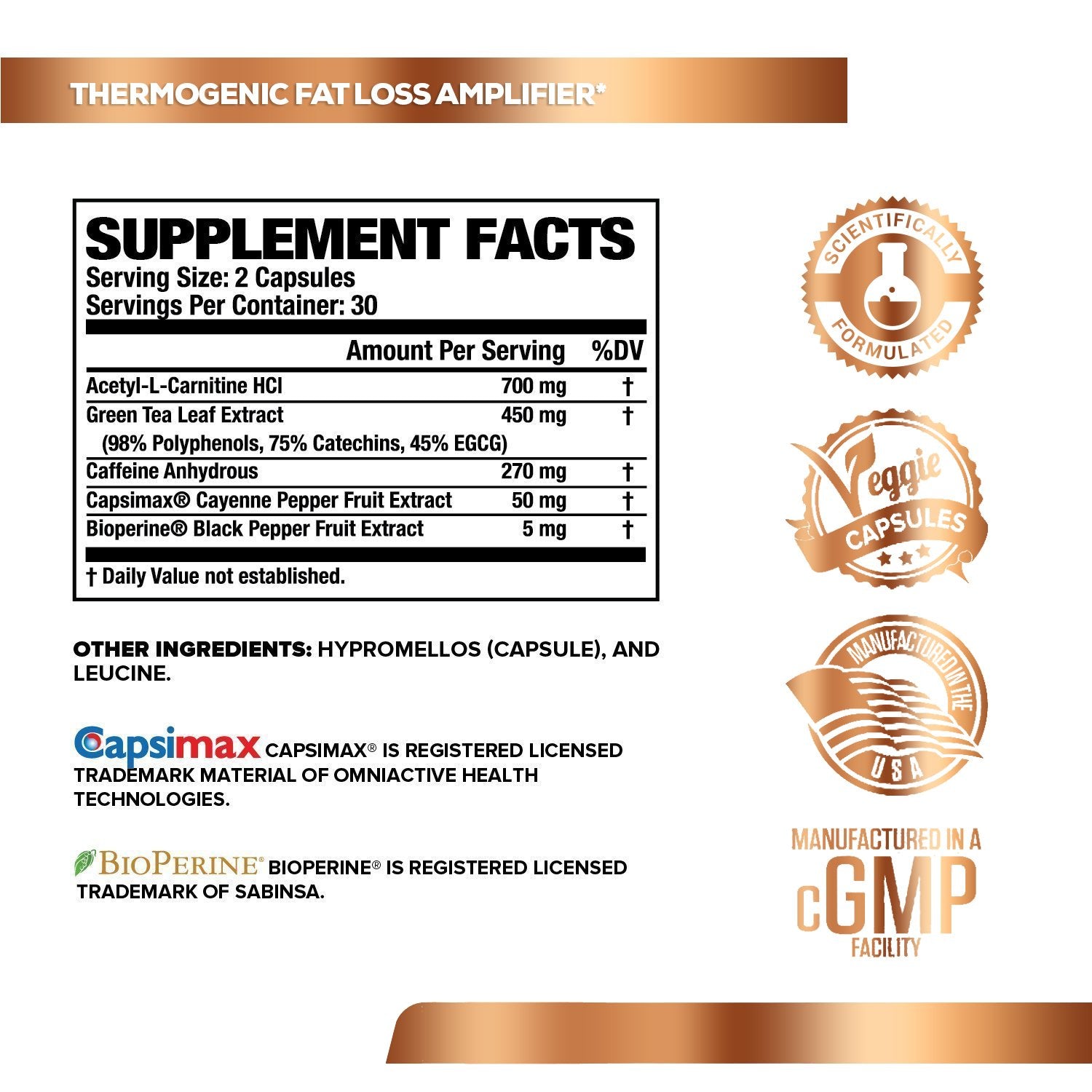 White nutrition label with black and orange text for Jacked Factory's Burn-XT