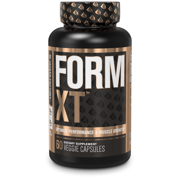 Front view of Jacked Factorys Form XT performance and muscle growth capsules. 60 count.