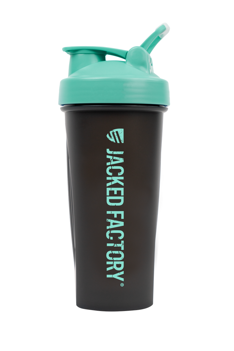 Black Jacked Factory Nitrosurge MAX Shaker with blue Jacked Factory on the side and blue lid