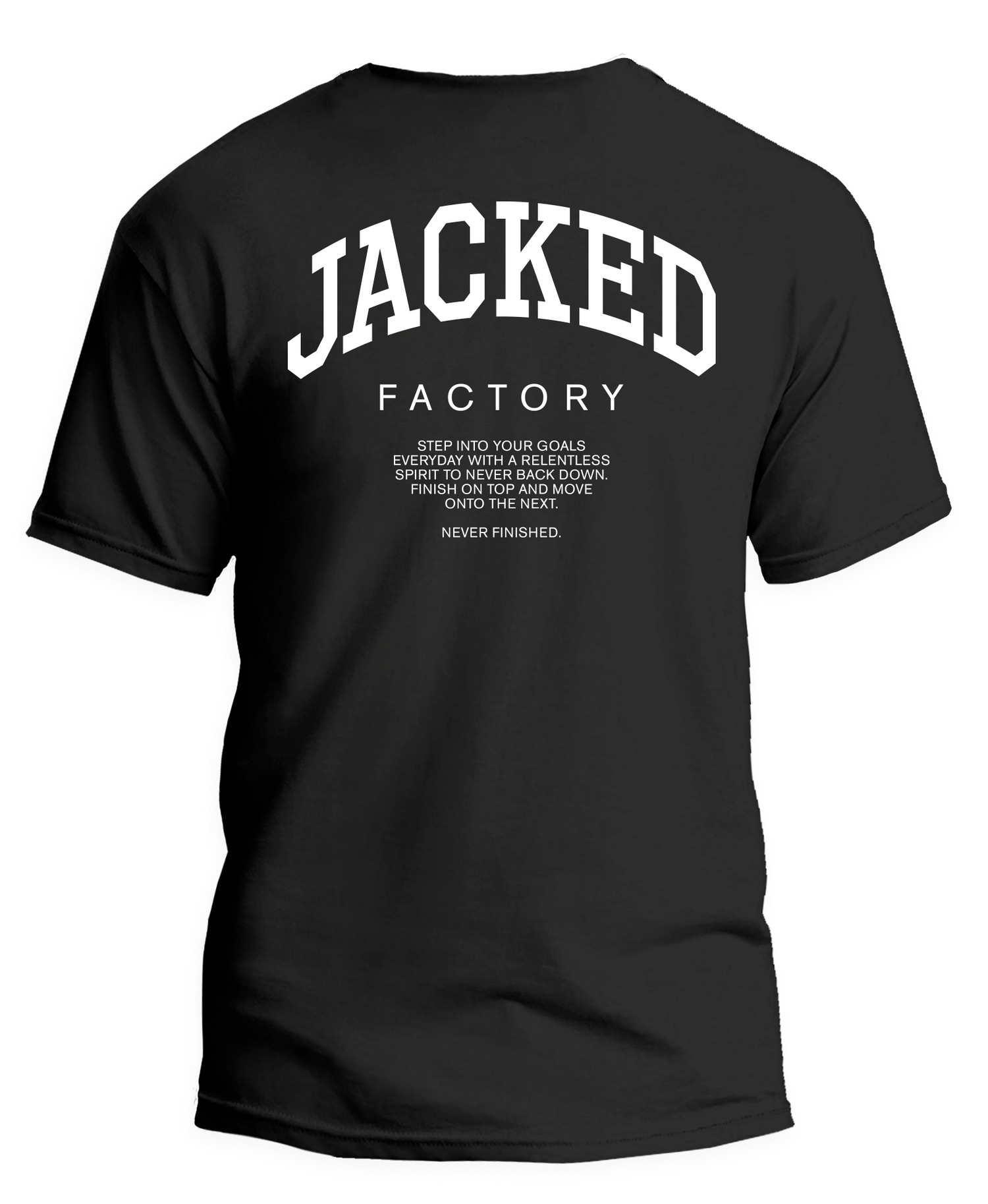 Back of Jacked Factory's limited edition black graphic tee with motivational text